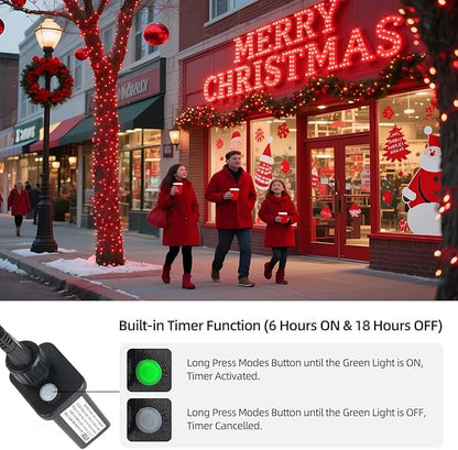 Tcamp 306FT 1000 LED Red Christmas Lights, 8 Modes Christmas Tree Lights with Timer Memory Function, Green Wire Starry Fairy String Light for Xmas Tree Outdoor Indoor Decor