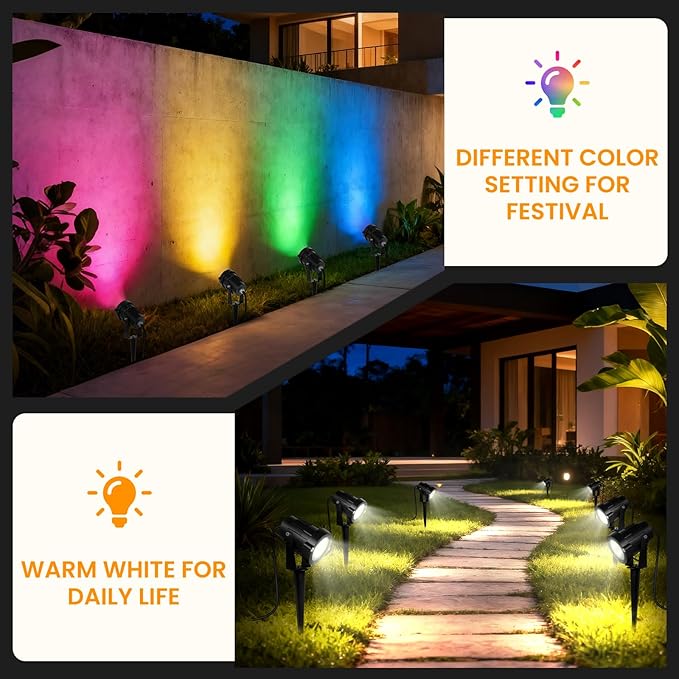 Chrisrmas Spot Lights Outdoor 12W RGBW Color Changing Landscape Lights with Remote Control 120V RGB Landscape | Lumora