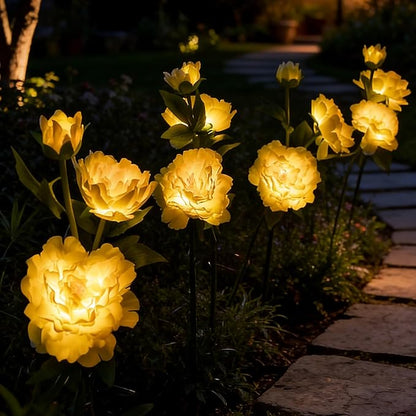2Pack Solar Flower Lights Outdoor Garden Decor, Waterproof LED Realistic Peony Lamp, Solar Lawn Lamp for Courtyard Decoration, Garden Gifts for Women
