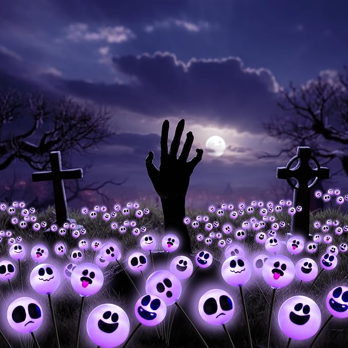Tuanse 4 Pcs Outdoor Halloween Decorations Waterproof Halloween Solar Lights Scary Ghost Lights for Garden Yard Lawn Pathway (Purple)