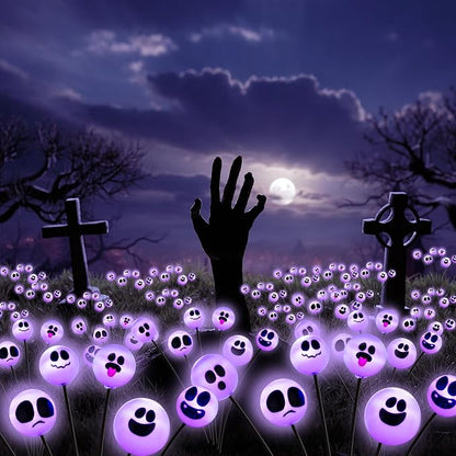 Tuanse 2 Pcs Outdoor Halloween Decorations Waterproof Halloween Solar Lights Scary Ghost Lights for Garden Yard Lawn Pathway (Purple)