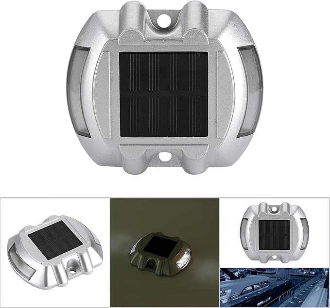 Solar Deck Lights, 3 Pack Pathway Lights Solar Powered Aluminum Stair Lights Driveway Lights Solar Step Lights for Outside Driveway Garden Pathway (White Flash)