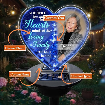 Personalized Memorial Solar Lights - Outdoor Light Garden Decor - Grave Decorations for Cemetery Memorial Sympathy Gift for Loss of Loved One