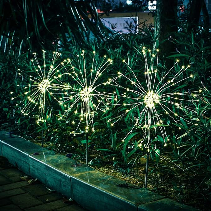 EpicGadget Solar Firework Light, 105 LED Warm Light Outdoor Firework Solar Garden Decorative Lights for Walkway Pathway Backyard Christmas Decoration Parties (Warm White) (2 Pieces)