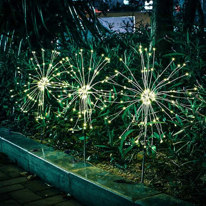 EpicGadget Solar Firework Light, 105 LED Warm Light Outdoor Firework Solar Garden Decorative Lights for Walkway Pathway Backyard Christmas Decoration Parties (Warm White) (2 Pieces)