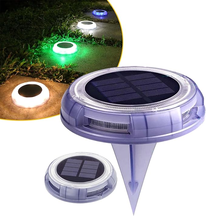 Solar Ground Lights Waterproof Solar Disk LED Yard Lights Outdoor Garden Landscape Lighting for Yard Deck Lawn Patio Pathway Walkway (4PACK) (Four Single Color(R,G,W,WW), 4)
