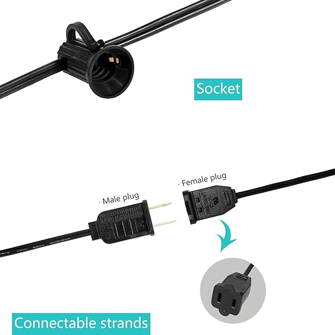 JONATHAN Y JYL8700A-SET2 25' Set of 2 Outdoor Globe String Lights with 25 G40 Bulbs, UL Listed Waterproof Patio Lights, Connectable Hanging Lights for Backyard, Porch, Wedding, Party Decor, Black