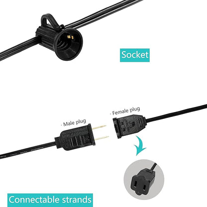 JONATHAN Y JYL8700A-SET2 25' Set of 2 Outdoor Globe String Lights with 25 G40 Bulbs, UL Listed Waterproof Patio Lights, Connectable Hanging Lights for Backyard, Porch, Wedding, Party Decor, Black
