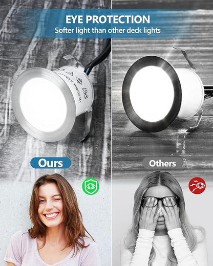 HIBOITEC Recessed LED Deck Light Kits(16 Pack) 12V Low Voltage Landscape Lighting IP67 Waterproof Outdoor Step Stair Lights Deck Lighting for Garden Steps Stair Patio Floor Decoration, White