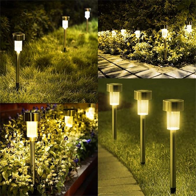 Solar Outdoor Lights, 5W LED Pathway Lights Solar Powered, Stainless Steel Waterproof Solar Garden Lights Decoration for Garden Patio and Walkway (12PCS, Warm White)
