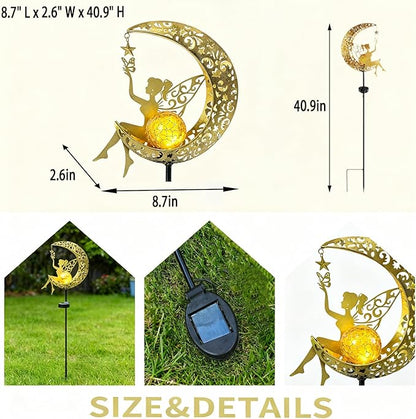 Solar Moon Stake Light, Fairy Garden Sculpture, Outdoor Waterproof Yard Art for Patio Lawn Decor, Mother's Day Spring Easter Gifts for Mom Grandma Women, Housewarming House Gift, Easy Install