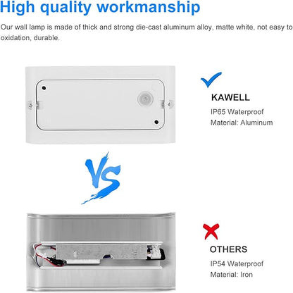 Kawell 12W Waterproof Modern Wall Sconce LED Wall Light Up Down Aluminum Wall Lamp LED Indoor Outdoor for Bathroom Living Room Bedroom Hallway Lounge Porch Corridor, White 3000K