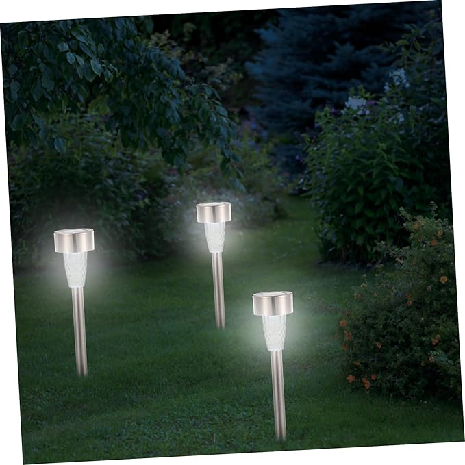 BESPORTBLE 12pcs Solar Garden Lights Waterproof Landscape Lighting Kit for Yard Pathway Decor Stainless Steel Stake Lights Solar Powered Outdoor for Garden and Patio