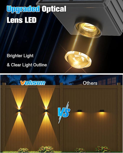 VOLISUN Solar Fence Lights 6 Pack, Color Glow LED Up and Down Wall Lamp, IP65 Waterproof Solar Lights Outdoor for Patio, Backyard, Railing, Deck, Fence and Wall（2 Lenses）