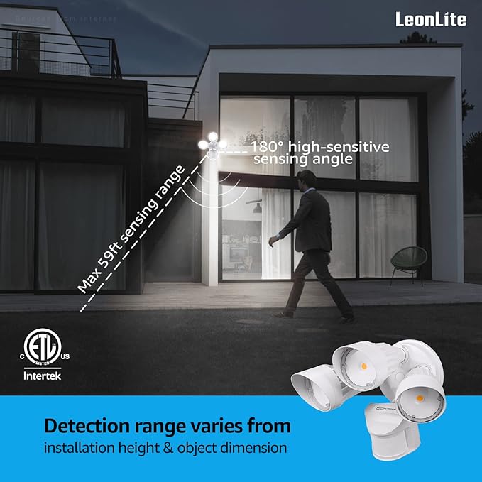 LEONLITE COB LED Security Lights Motion Sensor, Aluminum Flood Lights Outdoor, 3 Modes Motion Detector+Dusk to Dawn+Switch Control, 100-277V, Adjustable 3-Head, IP65, ETL, 5000K Daylight, White