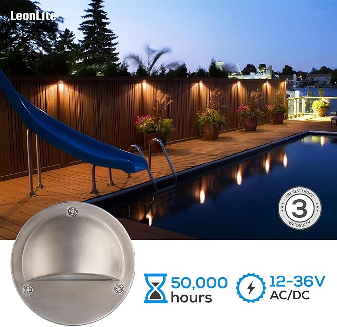 LEONLITE LED Low Voltage Deck Lights, 170LM 4.09inch Landscape Step Railing Fence Light, 12-36V AC/DC, Die-cast | Lumora