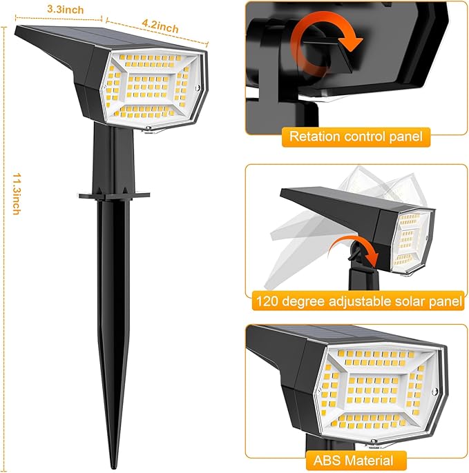 Fabrito 72 LEDs Solar Spot Lights Outdoor Waterproof, 3 Modes Landscape Spotlights, Dusk to Dawn Solar Powered | Lumora