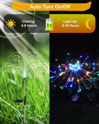 Solar Firework Lights Outdoor Waterproof 2Pcs 150 LED with 8 Modes DIY Stake Landscape Light for Outside Garden Yard Pathway Party Decor Christmas Decoration Solar Starburst Lights Multicolor