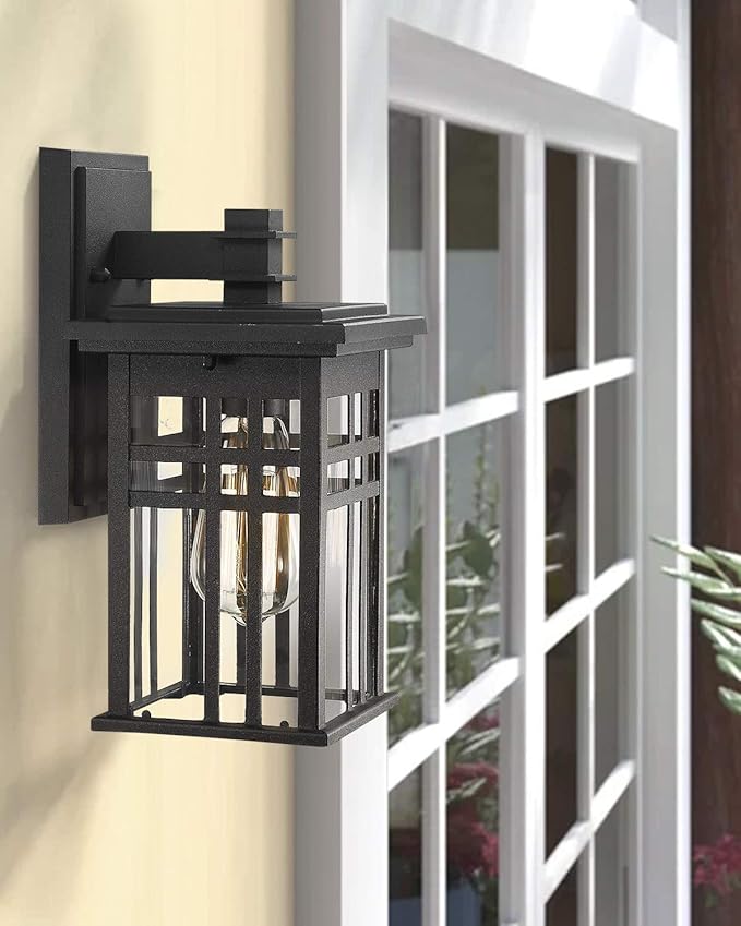 zeyu 2 Pack Outdoor Wall Sconce, Exterior Wall Mount Light in Black Finish with Clear Glass Shade, 20068B1-2PK | Lumora
