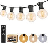 100FT LED Outdoor String Lights with 3 Color Lights, Dimmable String Lights for Outside with Remote, G40 Globe | Lumora