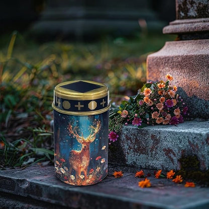 Cemetery Light Solar Sika Deer Outdoor Light Decor for Cemetery Solar Lights for Grave Waterproof Solar Garden Stake Lights for Memorial Garden, Backyard, Lawn, Pathway