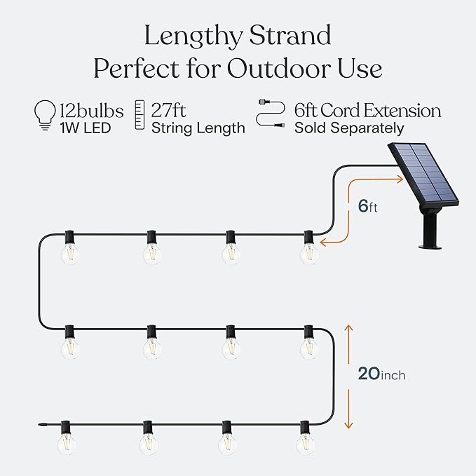 Brightech Bundle Ambience Pro Solar Powered LED Outdoor String Lights - 27 Ft 1W, Warm White String Light Screw Hooks