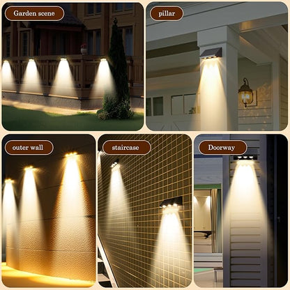 Solar Wall Light Outdoor-2 Pack, Three-Bulb IP65 Waterproof 60 Lumens, Warm White Lighting Auto ON/Off Deck Lighting for Wall for Patio, Backyard, Steps, Deck, Fence
