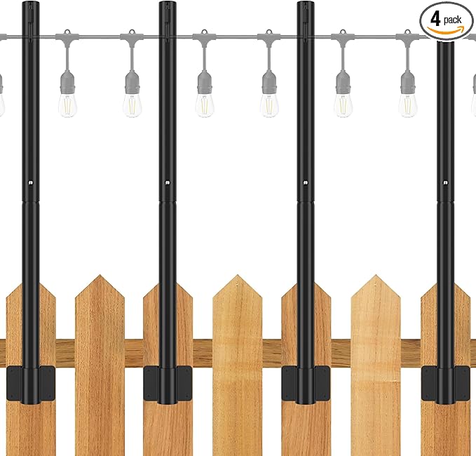 Suchtale 4 Pack 2.8 FT Outdoor String Light Poles, Suspension Fence Post Extender with Clip and Bracket, Deck | Lumora