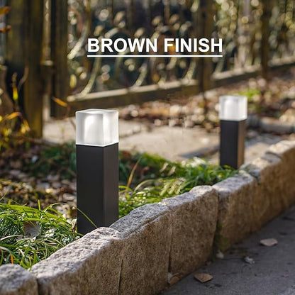 GOODSMANN Low Voltage Pathway Lighting Bollard Landscape Lights 2W 2700K Warm White LED Wired Path Light 100 Lumens Outdoor Metal Brown Finish Walkway Driveway Light with Connector Stake