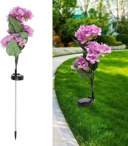 3 Head Solar Garden Light Portable Garden Decor Outdoor Light Garden Solar Powered Light Waterproof Solar Flowers with Realistic Hydrangea Flower for Outdoor Yard Garden Park Rooftop Purple