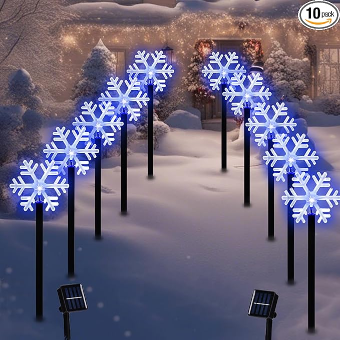 BRIGHTDECK Snowflake Solar Christmas Decorations Outdoor, 10 Pack LED Christmas Pathway Lights, Waterproof | Lumora