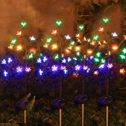 Solar Garden Lights Outdoor Garden Decor, 4 Pack Cherry Blossom Solar Flowers Outdoor Waterproof Fairy Solar Lights, Outside Yard Decorations for Patio Pathway Decor, Gardening Gifts for Women Mom