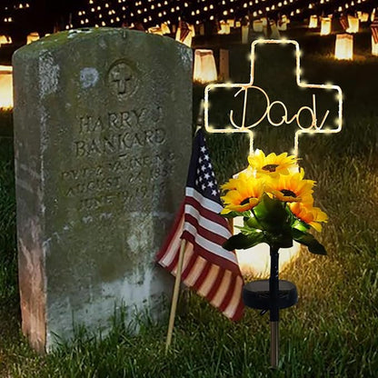 Solar Cross Sunflower Lights for Cemetery Dad, Waterproof Grave Decorations for Cemetery Dad, Sympathy Memorial Gifts for Loss of Dad for Father Day Christmas Memorial Day Grave Decor