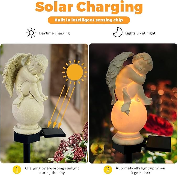 for Angel Lights Solar Stake for Garden, Decorative Stake Light Solar Angel Garden Decor, Waterproof Outdoor Figurine Lights, Angel Statues Light fit Cemetery, Grave, Lawn, Patio, Pathway