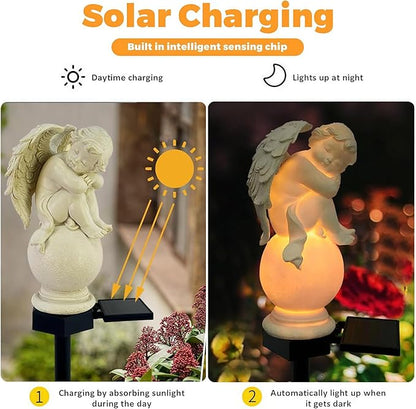 for Angel Lights Solar Stake for Garden, Decorative Stake Light Solar Angel Garden Decor, Waterproof Outdoor Figurine Lights, Angel Statues Light fit Cemetery, Grave, Lawn, Patio, Pathway