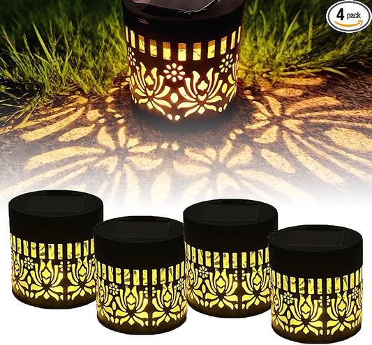 Solar Mandala Lights Outdoor Decorative - Waterproof Metal Mandala Solar Wall Lights, Artistic Fence & Step Lights for Garden, Patio, Backyard, Yard & Outdoor Home (4, Lotus-Warm Light)