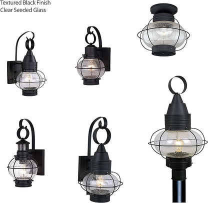 VAXCEL Chatham 12 in. H 1-Light Textured Black Coastal Outdoor Wall Sconce Made of Durable Steel, Clear Seeded Glass Shade, LED Compatible, Use for Exterior Porch Patio Front Door or Garage