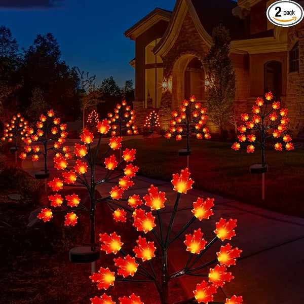 Fall Décor Solar Garden Lights for Outdoor Thanksgiving Decorations,2PACK 40LED RED Maple Leaves Path Lights,Autumn | Lumora