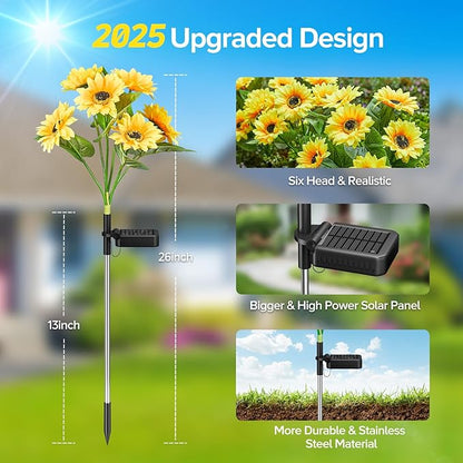 Solar Sunflower Lights Outdoor Waterproof - 6 Pack with 36 Bright Solar Sunflower Lights, IP65 Waterproof Light for Outdoor Flower Bed, Yard, Pathway, Patio Decor - for Mom, Women, Grandma