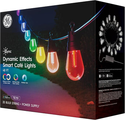 GE Cync Dynamic Effects Smart Cafe Lights, Color Changing Patio String Lights, Compatible with Alexa and Google, 48ft