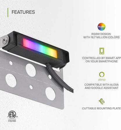 ASD LED 4 Inch Retaining Wall Light Fixture, Hardscape Paver Lighting | RGBW, App & Voice Control, Waterproof, ETL Listed | 2W 60LM RGB-2700K-6500K 12V | Landscape Step Illumination | Black, 16 Pack