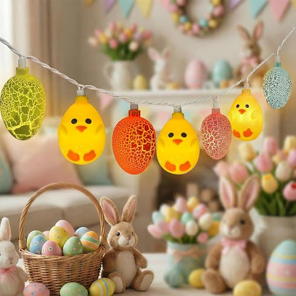 8.5Ft Easter Cracked Egg and Chick String Lights, 10 Festive LED Spring Easter Decorations Cute Yellow Chick Egg Fairy Lights Plug in for Indoor/Outdoor Parties Holiday Home Garden Patio Garland Decor