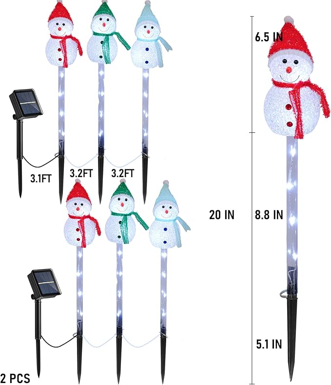 Dazzle Bright Solar Christmas Pathway Lights Outdoor, 6 Pack White LED Snowman Stake Lights Christmas Decorations, Waterproof Solar Walkway Landscape Light for Xmas Patio Yard Garden Porch