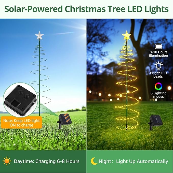 2-Pack Solar Metal Christmas Tree Led Lights, Waterproof Outdoor Solar Pathway Lights For Garden And Patio