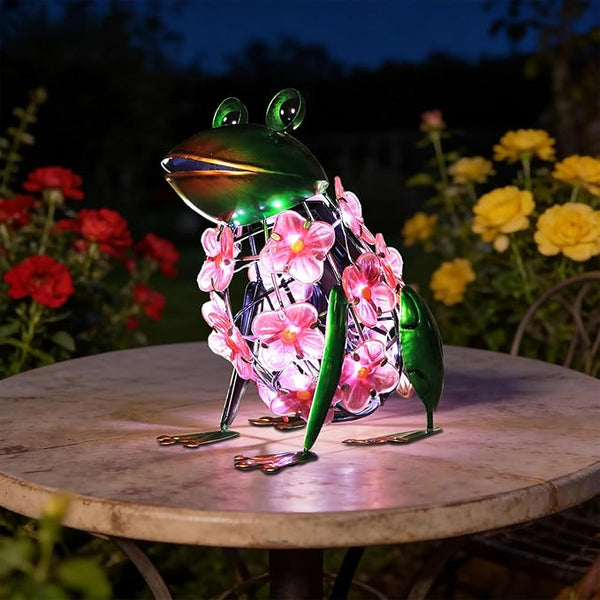 VCUTEKA Frog Solar Lights Outdoor, Solar Lantern Waterproof LED Hydrangea Flower Lights Frog Tabletop Decorations | Lumora
