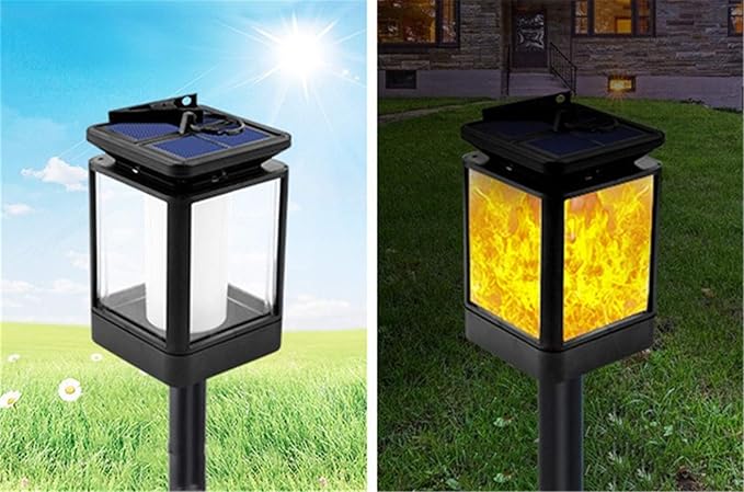 Ulalaza 1Pc Solar Outdoor Lights 12 LED Flickering Flames Torch Light Waterproof Landscape Ligh Auto On/Off Path Lights