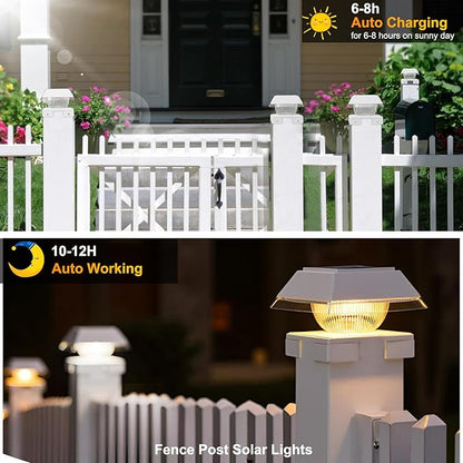 4x4 Solar Post Cap Lights with 2 Lighting Modes, 6 Packs Outdoor Post Light Solar Powered Waterproof IP65, Fence Deck Lights for 4×4 Wood/Vinyl Posts, White