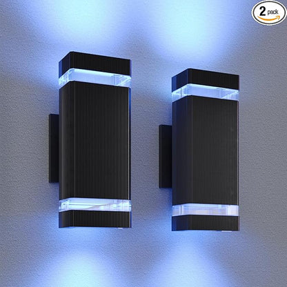 Up Down Outdoor Wall Lights Sconce, Remote Control RGB Color Changing LED Porch Lights Outdoor Wall Mounted, Black Exterior Lights for Garage, Balcony, Front Door - ETL Listed