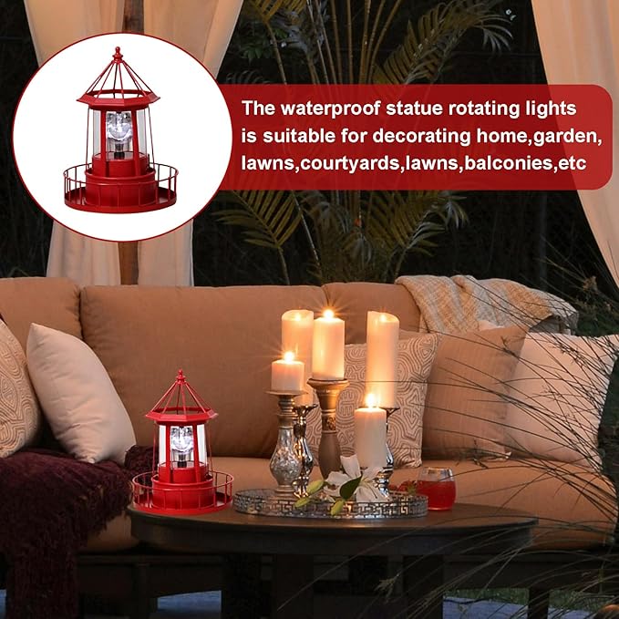Solar Lighthouse Rotating Light, 360 Degree Rotating Lamp Waterproof Statue Rotating Lights, Courtyard Decoration Waterproof Garden Smoke Towers Statue Lights for Lawn Patio Pond Yard Decor