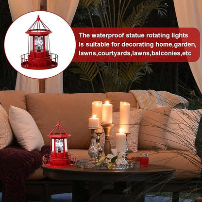 Solar Lighthouse Rotating Light, 360 Degree Rotating Lamp Waterproof Statue Rotating Lights, Courtyard Decoration Waterproof Garden Smoke Towers Statue Lights for Lawn Patio Pond Yard Decor